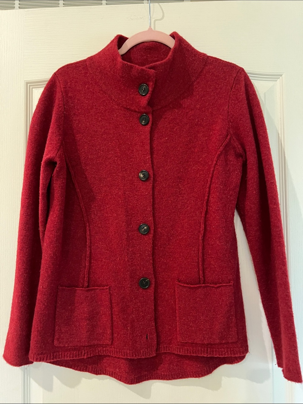 Eileen Fisher Red Wool Button-Front Cardigan Jacket